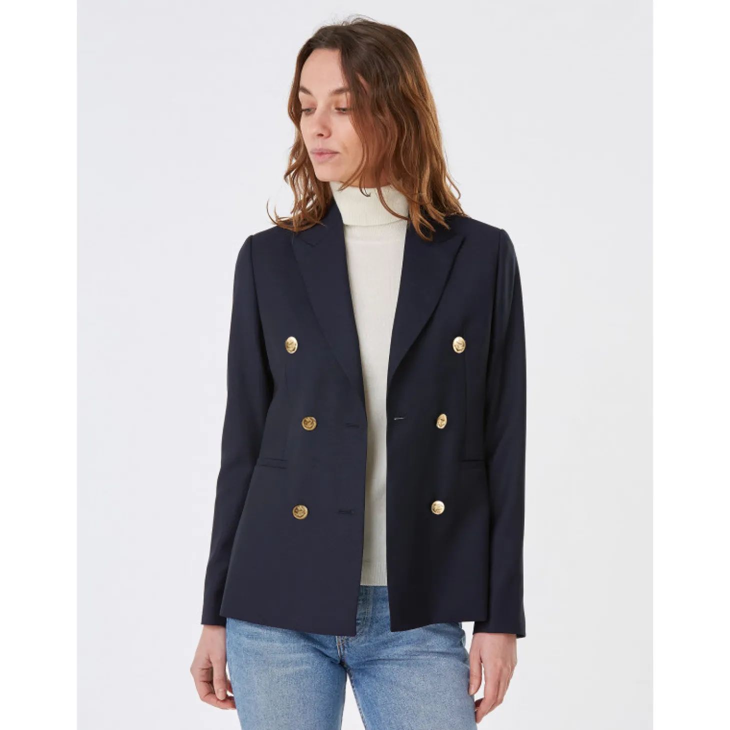 Blazer Caroline croisé pure laine à boutons dorés