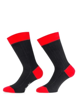 Chaussettes homme fil d'Ecosse 100% coton noires et rouges
