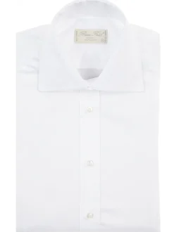 Chemise cintrée en pur coton unie à col haut deux boutons