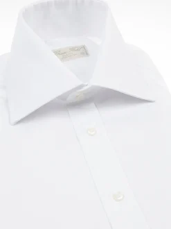 Chemise cintrée en pur coton unie à col haut deux boutons