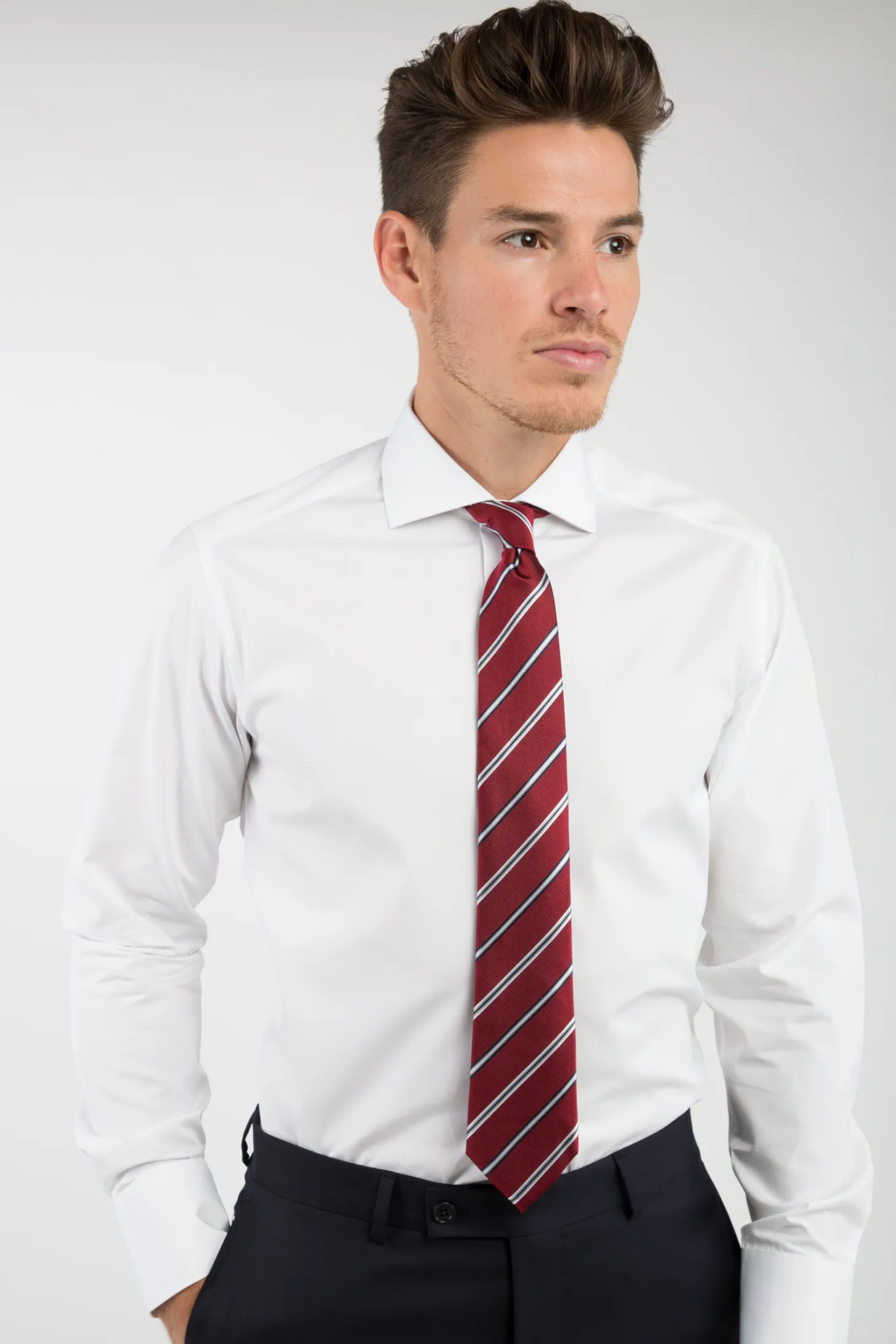 Chemise Paolo cintrée col italien en pur coton Easy Care Non Iron