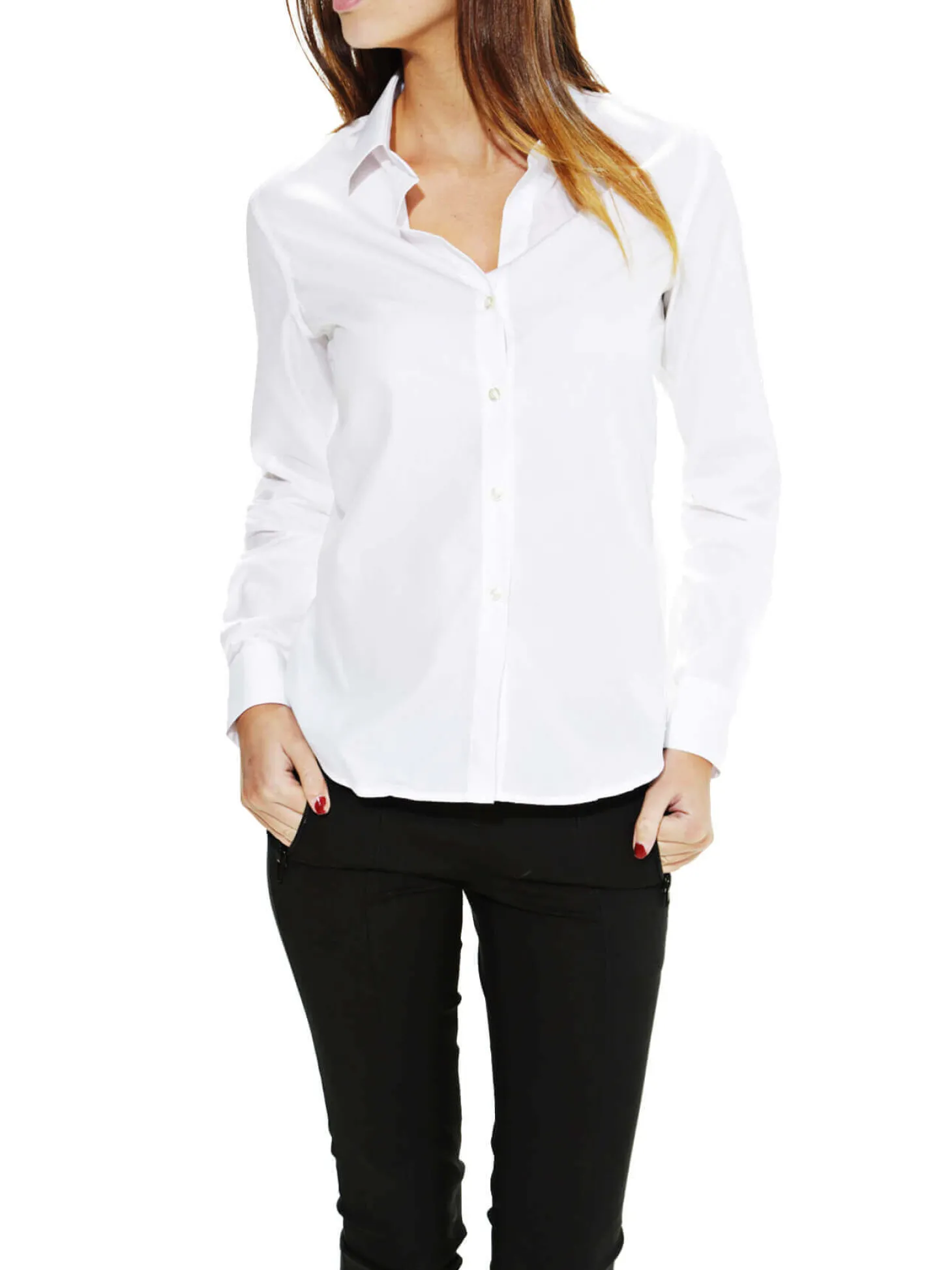 Chemisier cintré Thyna en pure coton Easy care Non Iron uni et décolleté profond