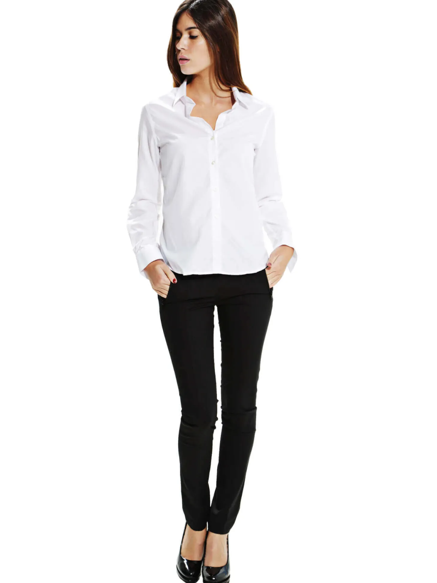 Chemisier cintré Thyna en pure coton Easy care Non Iron uni et décolleté profond