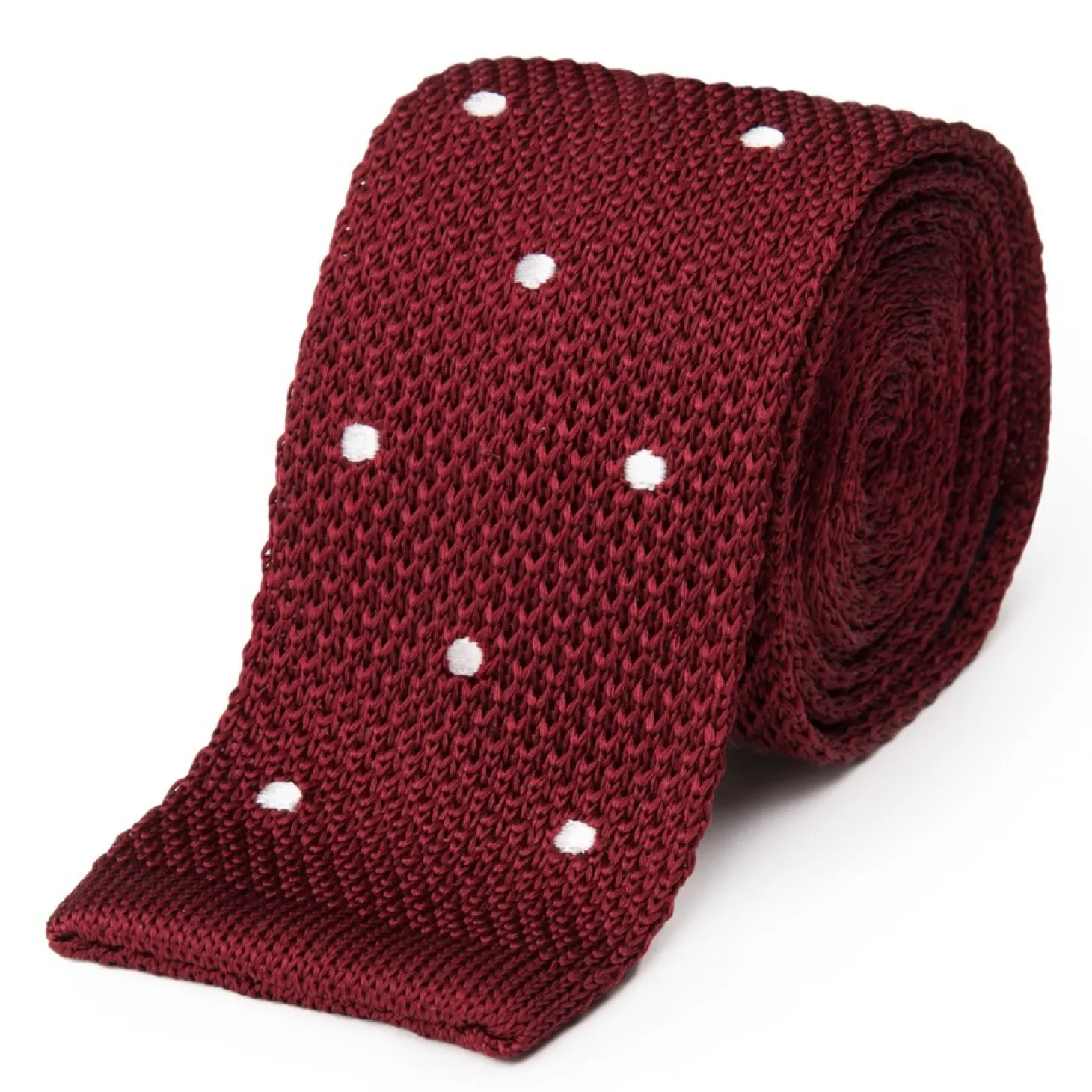Cravate fine en maille tricot pure soie à pois