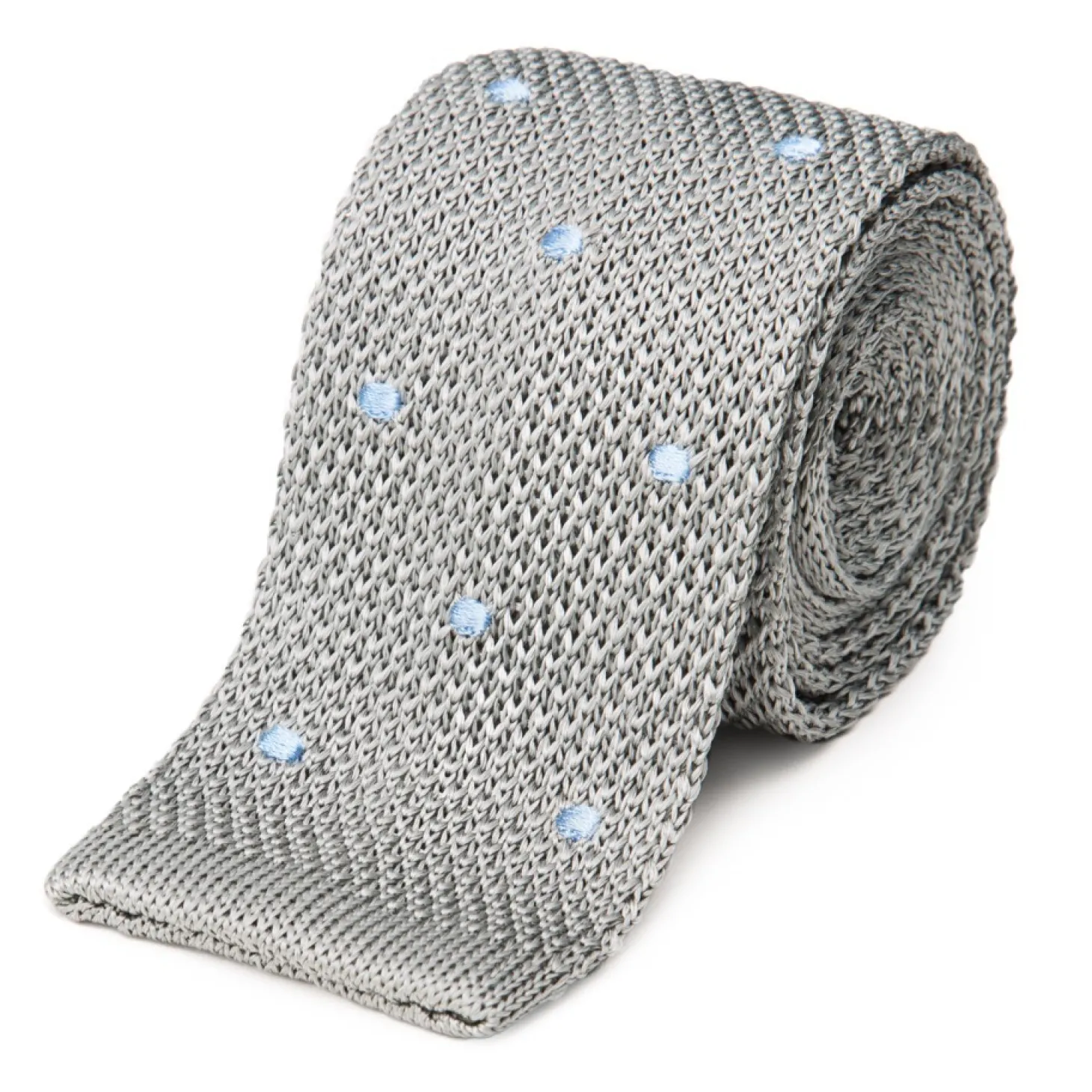 Cravate fine en maille tricot pure soie à pois