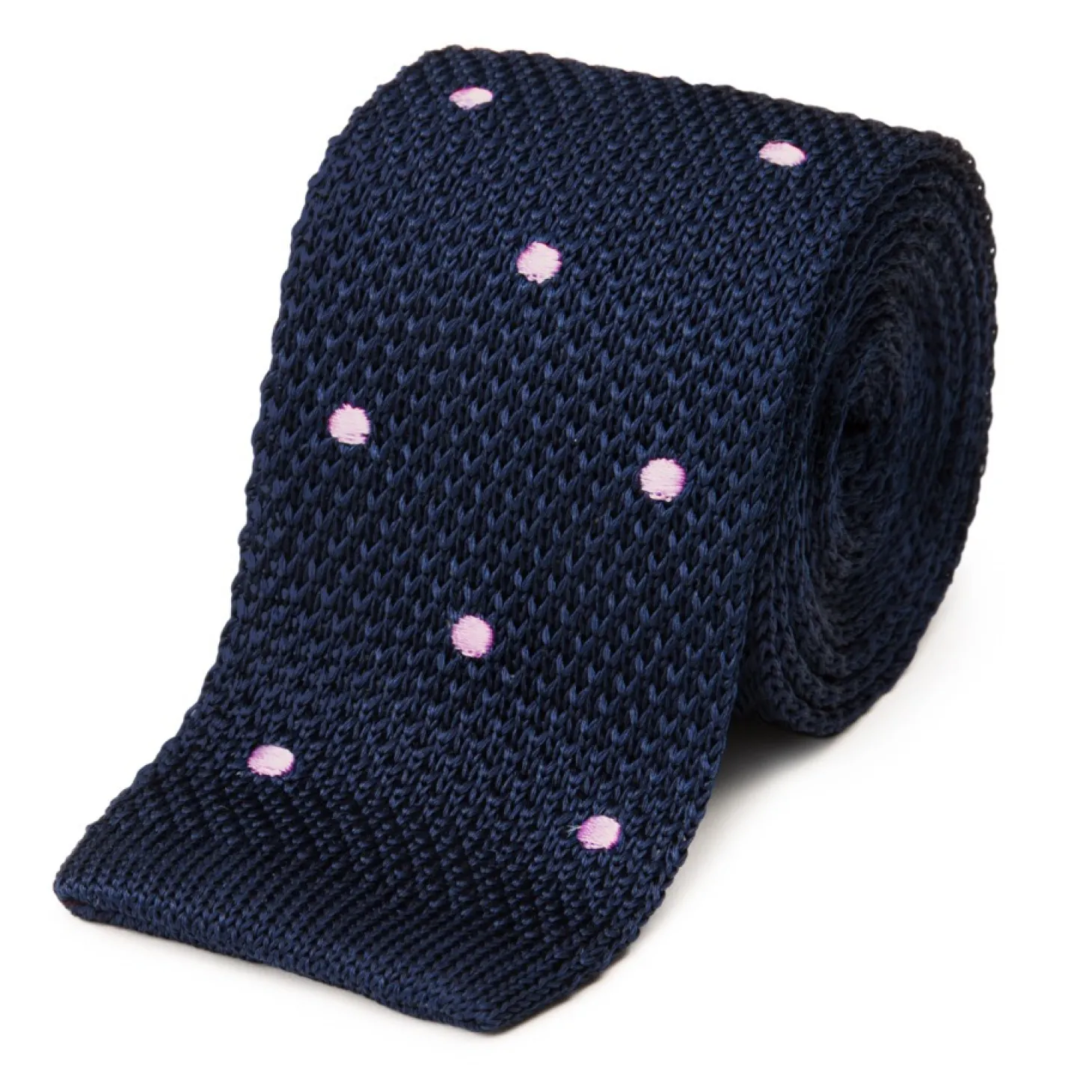Cravate fine en maille tricot pure soie à pois
