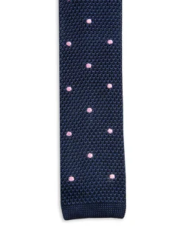 Cravate fine en maille tricot pure soie à pois