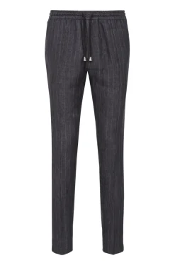 Pantalon rayé fuselé en pur lin à cordon Dany