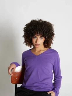 Pull fermme col V en laine et cachemire jauge 12 Maeva