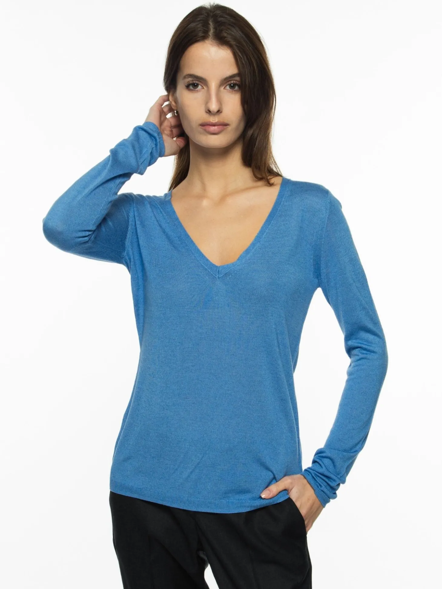 Pull maille Virginie en bambou cachemire col V