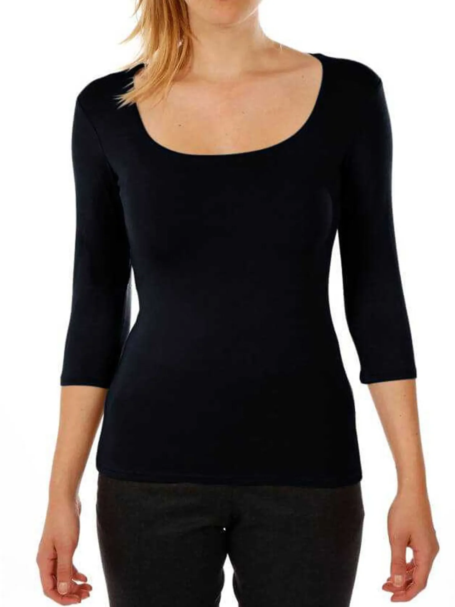 T-shirt stretch col carré manches 3/4 Carry